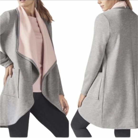 Fabletics Moscow Wrap Cardigan Cardigan Sweater Gray and Pink Size Small - Picture 1 of 6